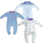 VParents Aqua Full Length Printed Baby Footies Sleepsuit Romper Pack of 3 - New Born (0-3 Months, Blue)