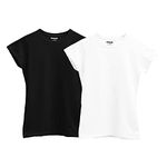 Hangout Hub Regular Fit Girl's Round Neck Solid T-Shirts Girls Plain Tshirt (Black White;10-12 Years) Pack Of 2 Kids T-Shirts