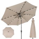 ZealWe Garden Parasol, Parasol Umbrella 3m with 32 Solar Powered LED Lights, Tilt Crank Handle and 8 Ribs for Patio Beach, Pool, Lawn, Backyard, Deck, Beige