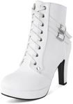 Susanny Womens High Heel Boots White Platform Heels Sexy Round Toe Lace Up Ankle Buckle Chunky High Heel Goth Heeled Boots 6.5