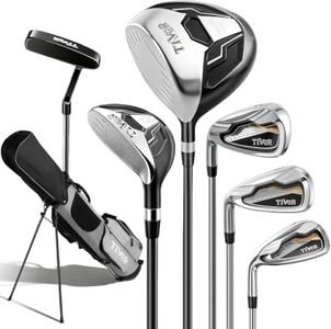 Golf Clubs Set for Men Left Handed 7-Piece Complete Set with Driver Hybrid 7 Iron 9 Iron Sand Wedge Putter Stand Bag - Beginner Mens Golf Set Gray