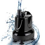 Hygger Submersible Water Pump, 4000L/H 90W Ultra-Quiet Fountain Water Pump, Bottom Pumping Aquarium Pump with 48 Hours Anti Dry Burning, 4m High Lift and 3 Nozzles for Fish Tank Pond Pool Garden