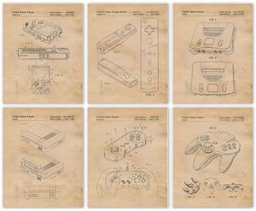 Vintage Video Games Console Controller Patent Prints, 6 (8x10) Unframed Photos, Wall Art Decor Gifts for Home Office Gears Garage Man Cave Shop College Student Teacher Comic-Con Nintendo Gaming Fans
