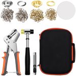 Grommet Tool Kit with Bag, Handheld Hole Punch Pliers, Hammer, Hole Punch, 200PCS 3/8 inch Gold and Silver Metal Eyelets Grommets for DIY Tarp Ring Repair and Installation (10mm)