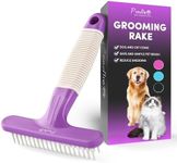 POODLIE Poodle Pet Dog Grooming Rake| Dematting Tool with Stainless Steel Shedding Comb for Pets | 2 Rows of Pins Gently Remove Loose or Tangled Hair from Undercoat | Purple Handle