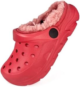 Kids Lined Clog Boys Girls Slip On Winter Slipper with Fur Red