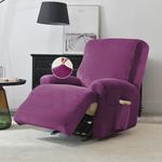 HOKIPO 200 GSM Velvet Recliner Sofa Slipcover 1 Seater Fully Covered 4-Piece Set Machine Washable Furniture Protector for Kids Pet, Purple (AR-4907-PR)