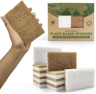 10 Pack Biodegradable Natural Kitchen Sponge - Compostable Cellulose and Coconut Walnut Scrubber Sponge - Eco Friendly Sponges for Dishes