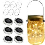 ZNYCYE Solar Mason Jar Lights for Outside, 6 Pack 30 Led Fairy Lights Mason Jar Lids Outdoor Waterproof String Lights with Hangers(No Jars) for DIY Wedding Party Patio Garden Yard Decor(Warm White)