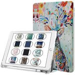 DuraSafe Cases for iPad Air 6th 2024 5th 2022 Air 4th 2020 [iPad Air 4 Air 5 Air 6 Air 11 ] A2588 A2316 MM6R3HN/A MM6T3HN/A Clear Back TPU Silicone Back Printed Case Pencil Holder - Deer Print