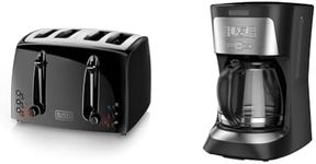 BLACK+DECKER 4-Slice Toaster, Extra-Wide, Black, TR1410BD,10.91x11.54x7.71 & 12-Cup Programmable Coffee Maker, Black