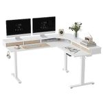 FEZIBO 63" L Shaped Standing Desk with 4 Drawers, Electric Standing Gaming Desk Adjustable Height, Corner Stand up Desk with Splice Board, White Frame/White Top