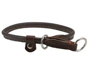 Round Genuine Rolled Leather Choke Dog Collar Brown (20" Long)