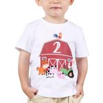 WAWSAM Baby Boy 2nd Birthday T-Shirt Toddler Farm Animal Two 2 Year Old B-Day Tee Gift Second Farm Animals Themed Birthday Party Top Tee Cotton T Shirt Printed Short Sleeve Outfit White