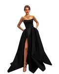 MllesReve Womens Long Strapless Satin Prom Dress Sleeveless Slit Evening Ball Gown with Pockets, Black, 8