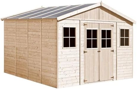 Holz Gartenschuppen - Abstellkammer mit Fenstern - H246 x 418 x 420 cm/ 16 m² Naturholz-Shiplap-Schuppen - Gartenwerkstatt - Fahrrad- Geräteschuppen TIMBELA M330