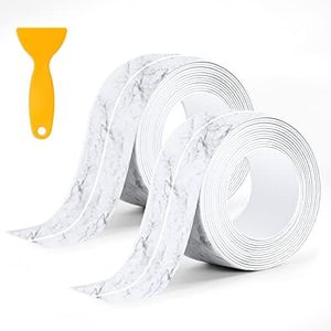 2 Packs Caulk Tape Waterproof Self Adhesive, Bathtub Caulk Strip Sealant Tape Sealing Strip for Kitchen Countertop, Sink, Bathroom, Toilet, Floor Wall Edge Protector(White Marble 10.5Ft X 1.5In)