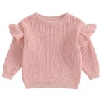 ZZLBUF Newborn Baby Girl Boy Knitted Jumper Ruffle Long Sleeve Solid Color Sweater Toddler Loose Pullover Tops (A4# Dusty Pink, 2-3 Years)