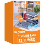 Vacuum Storage Bags (12 x Jumbo), Space Saver Sealer Compression Bags for Blankets, Comforters, Pillows, Clothes Storage