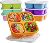 KEMETHY 6 Pcs Bento Snack Containers, Reusable 4 Compartment Food Storage Container with Lids, Divided Lunchable Container, Freezer, Microwave & Dishwasher Safe (6 Color)