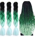 Braiding Hair Extension Jumbo Ombre Colorful for Crochet Braiding 3 Packs (High temperature, Synthetic Fiber, 24 inches)（black to green to light green)