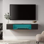 FITUEYES Black Floating TV Stand Shelf with 16 Changable LED Lights, Wall Mounted Entertainment Center Media Console Wood Wall Storage Cabinet Under TV