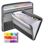 Expanding File Folders A4, 13 Pockets Filing Accordion Folder Document Organiser with Zipper, Portable Plastic Wallet Document Bill Storage Expander with Colored Tags for Office and School