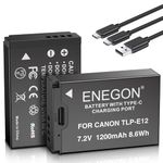 ENEGON LP-E12 USB C Direct Charging Replacement Batteries 1200mAh (2-Pack) with 2 in 1 USB-C Charging Cable for Canon Rebel SL1, PowerShot SX70 HS, EOS M, EOS M10, EOS M50, EOS M100, EOS M200 Cameras