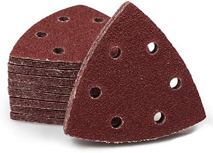 SPEEDWOX 50 Pcs Triangle Sanding Pads Hook and Loop 60 Grit Oscillating Sanding Pad 90mm 6 Holes Fit 3-1/2 Inches Oscillating Multi Tool Detail Sander Sandpaper Triangle Sanding Discs Sanding Tool