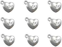 ALIMITOPIA 30pcs Sister Charm,Heart Shape Double-faced Sisterhood Pendant for DIY Bracelet Necklace Jewelry Making Findings(Antique Silver)