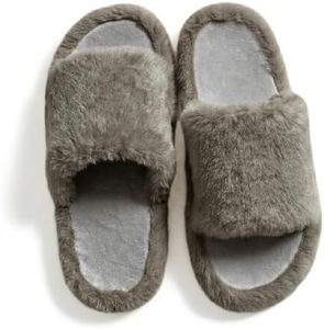 COZERA Fuzzy Slippers for Women Open Toe, Cozy Plush House Slides with Memory Foam, Cute Indoor Outdoor Slippers, L1238 Grey 3839