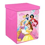 Kuber Industries Disney Princess Print Laundry Basket|Foldable Clothes Hamper|Storage Basket For Toys,Books With Handle & Lid,60 Ltr.(Pink)