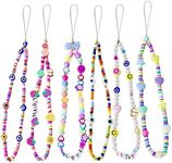 Vatogon Beaded Phone Strap Y2K Beaded Phone Charms Smiley Face Fruit Star Letter Pearl Handmade Rainbow Acrylic Polymer Clay Beads Keychain for Women Girls (6Pcs-E)