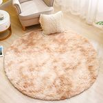 Tenekee Round Rugs for Bedrooms Fluffy Living Room Circle Area Rug Soft Shaggy Carpet for Kids Room Floor Mat (Khahi white, 120cm)