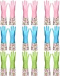 9 Pairs Dishwashing Rubber Gloves Long Cuff and Flock Lining Household Cleaning Gloves Reusable Cleaning Waterproof Kitchen Gloves for Cleaning Washing Working