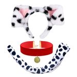 XNIVUIS 3 Pcs Dog Costume for Kids Adults, Dalmatian Costume Dog Ears Costume Set, Dog Ears Headband with Dog Tail Velvet Collar, Dog Ears Fancy Dress for Halloween Carnival Party Cosplay (White)