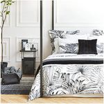 Eikei Modern Vintage Retro Mod Print Bedding Egyptian Cotton Duvet Cover Set Minimalist Chic Botanical Design Asian Zen Style Reversible Pattern in Full Queen or King Size (Queen, Black and White)