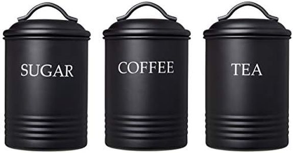 Steelware Central Kitchen Canister Set of 3 Sugar Coffee Tea with lids Food Storage, Black