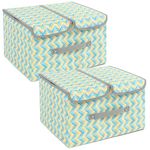 MOMMY BABY LUV Storage Bins with Lids Large Foldable Storage Boxes Bins Double Lids Stackable Storage Box Basket Closet Organizer with Handle Divider for Shelf Office. (Pack of 2, Yellow Print)