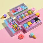 Food Earsers for Kids, 16 Pcs 3D Cute Mini Ice Cream Donut Take Apart Erasers, Cool Fun Puzzle Desk Pet Erasers for Girls