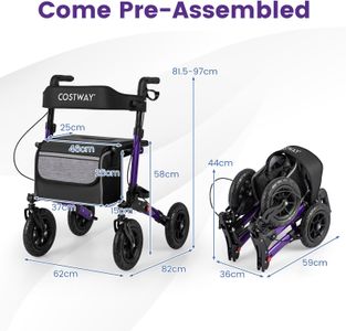COSTWAY Folding Rollator Walker – Adjustable Seat, All-Terrain Tires, Purple