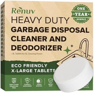 Renuv Garbage Disposal Cleaner and Deodorizer Tablets Heavy Duty Eco Friendly, Odor Eliminator, Degreaser, Dissolves Organic Waste Residue & Buildup (12 XL Tablets - One Year Supply)