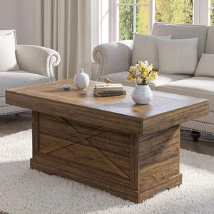 Lareth 39 in Rustic Coffee Table for Living Room with X-Design, Rectangle | Farmhouse Center Table Wooden Pedestal, Space Saving, Home Office Tea Accent Table Dining Room Apartment, Walnut