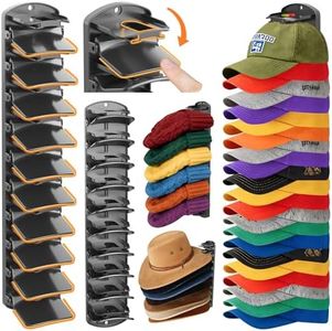 BRUBEQO Spring Clip Hat Organizer Hold Storage 40 Caps for Baseball Caps(2-Pack) Wall Mount Closet & Door Hat Rack Holder Hanging Closet Install with Strong Adhesive or Screws.