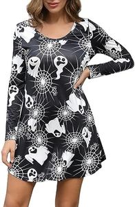 Aphratti Womens Long Sleeve Funny Halloween Print Tunic Dress Cute Swing Costume Ghost XX-Large