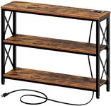 Rolanstar Console Table with Power Outlets, 39.4" x 11.8" Sofa Table with Storage Shelf and Charging Station, 3 Tier Entryway Table Metal Frame Behind Sofa Couch Hallway Entrance for Living Room