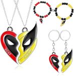 6PCS Deadpl and Wolvers Necklace-Bracelets-Keychains Set, Superhero Series Best Friend Necklace for 2, Friendship Matching Bracelets Keychains Accessories for Men Women Couples