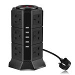 Extension Lead PRITEK 12 Way Outlets 1000J Surge Protector Vertical Power Strip with 5 USB Charging Ports (5V/4.5A) Overload Protection Extension Socket with 6.5ft Extension Cord (Black)