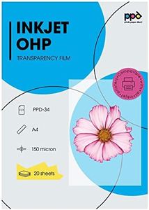 PPD A4 20 Fogli Trasparenti Per Lavagne Luminose OHP Per Stampanti A Getto D’inchiostro Inkjet - PPD-34-20