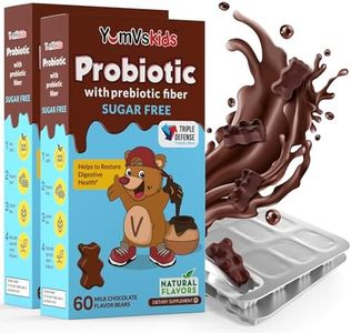 YUM-V'S Probiotic & Prebiotic Kids Sugar-Free Chocolate Chewable Fiber Supplement for Digestive Health (Toddlers, Kids & Teens) – 60 Chewables (2-Pack)